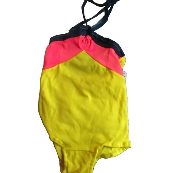 Vintage 1980's GIRLS 3x Swimsuit NYLON STRETCH COLORBLOCK 1 Piece swim suit